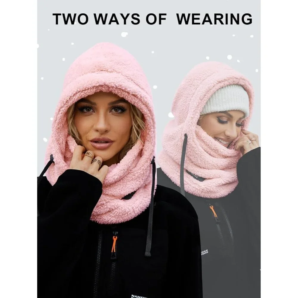 Women's Pink Winter Face Masks Windproof Scarf Cold Weather Hat Neck Warmer